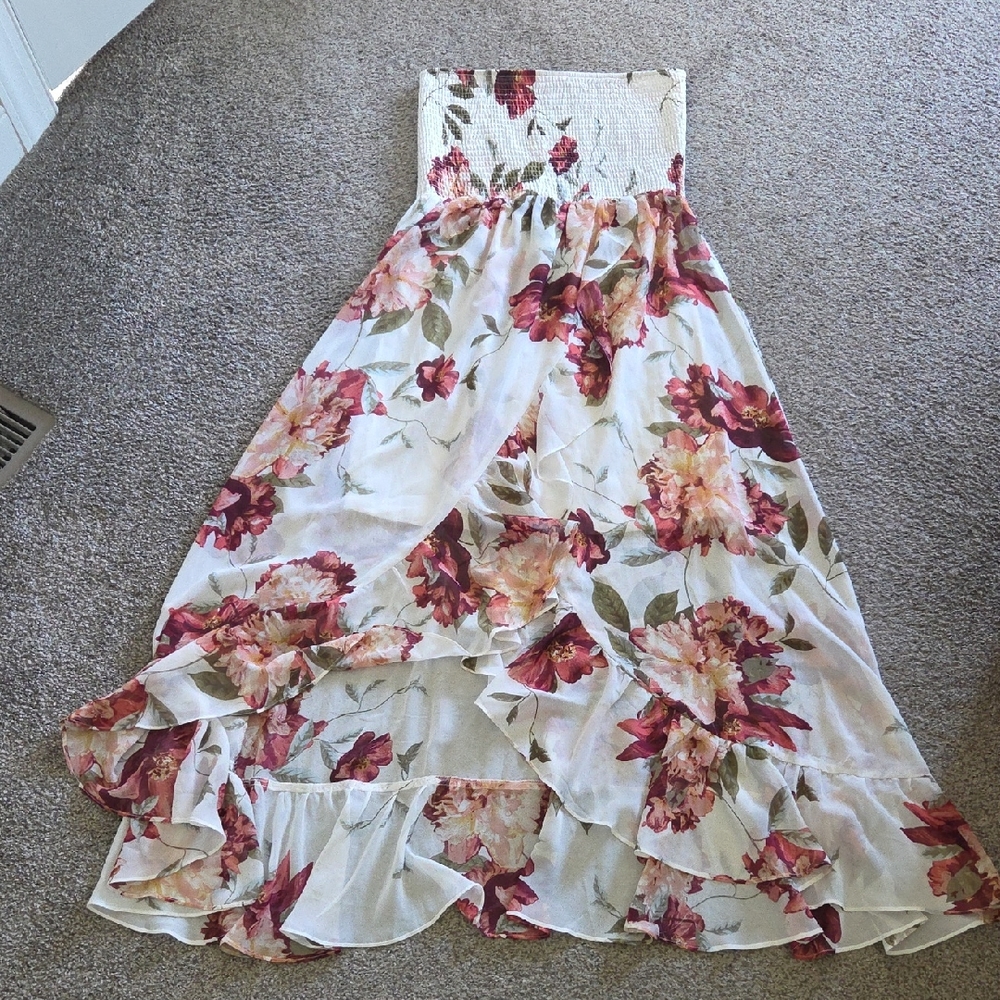 VENUS Cream Smocked Waist Floral Maxi Dress with Rose Accents